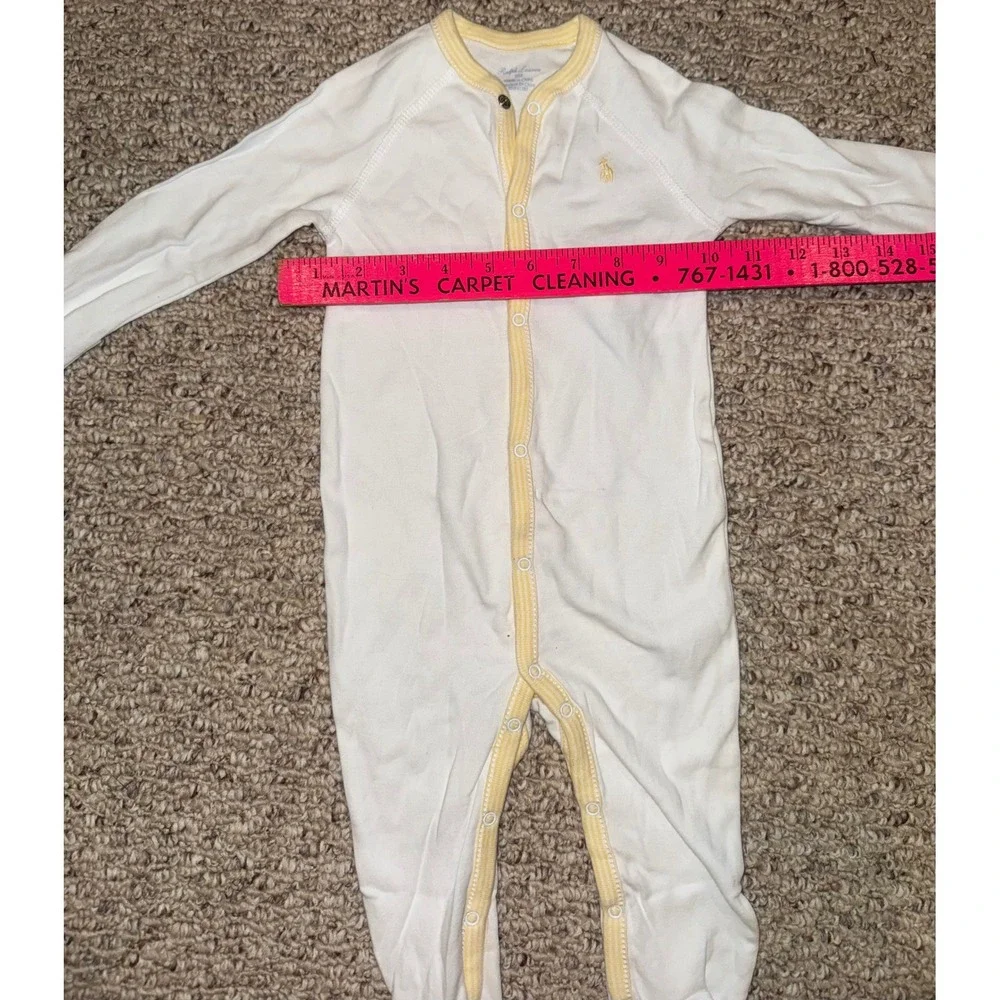 Ralph Lauren Baby White Yellow Striped Trim Footed Romper Sleeper 9M 9 Months